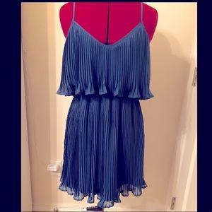 Central Park West teal pleated double layer dress